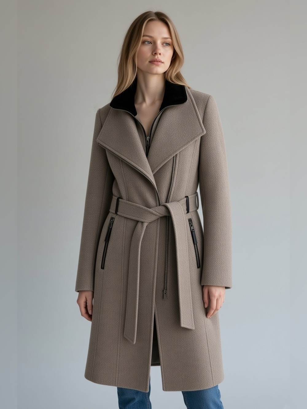 LIKE BRAND NEW!! CALVIN KLEIN WOOL BLEND ASYMMETRICAL BELTED WRAP COAT SIZE XS